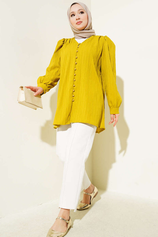 Chemise boutonnée froissée Brit vert pétrole