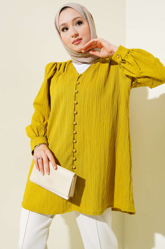 Chemise boutonnée froissée Brit vert pétrole