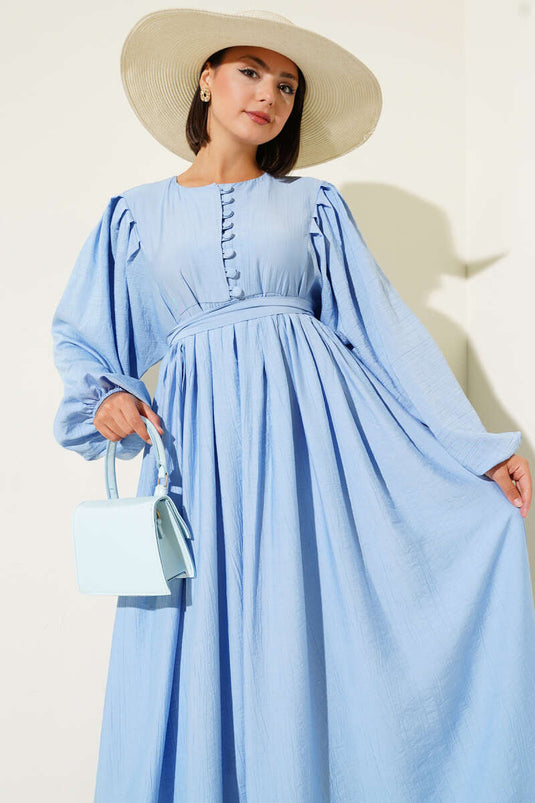 Robe ceinturée à boutons Brit bleu bébé