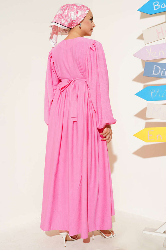 Robe ceinturée à boutons Brit rose