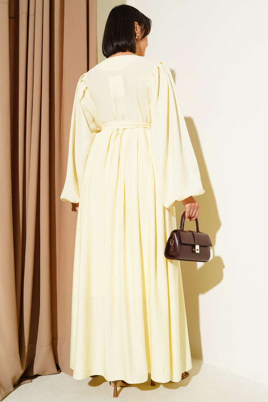 Britse knoopjurk met riem, geel