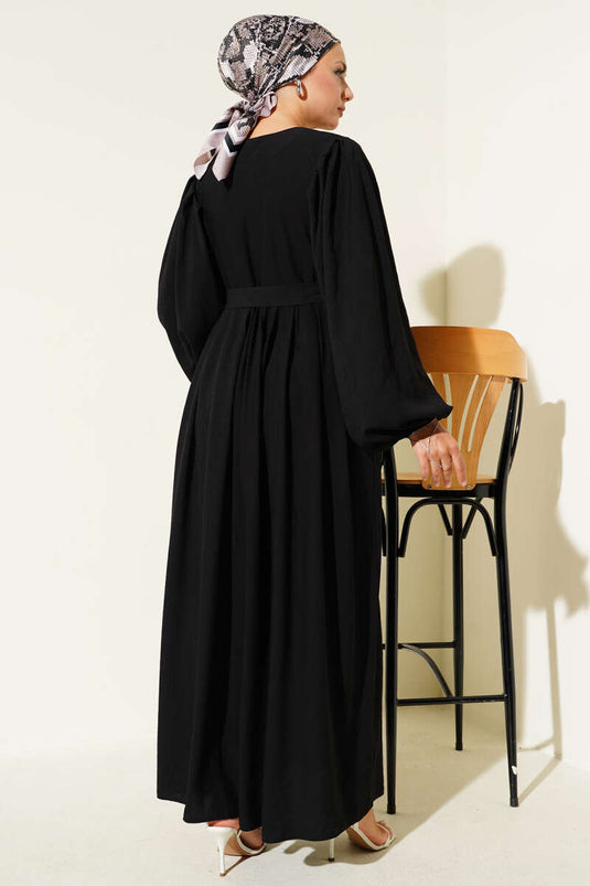 Robe ceinturée à boutons Brit noire