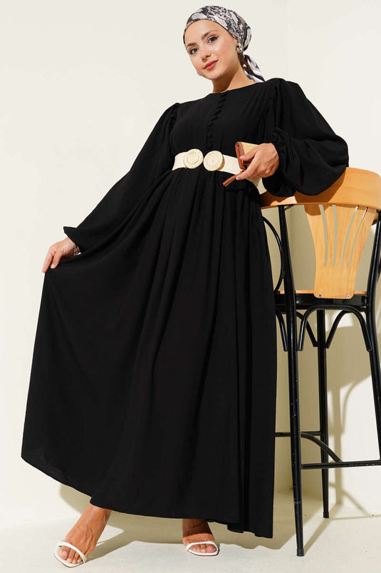 Robe ceinturée à boutons Brit noire