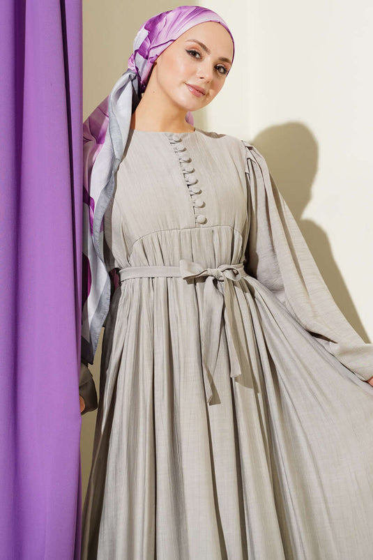 Brit Buttoned Dress with Belt Stone