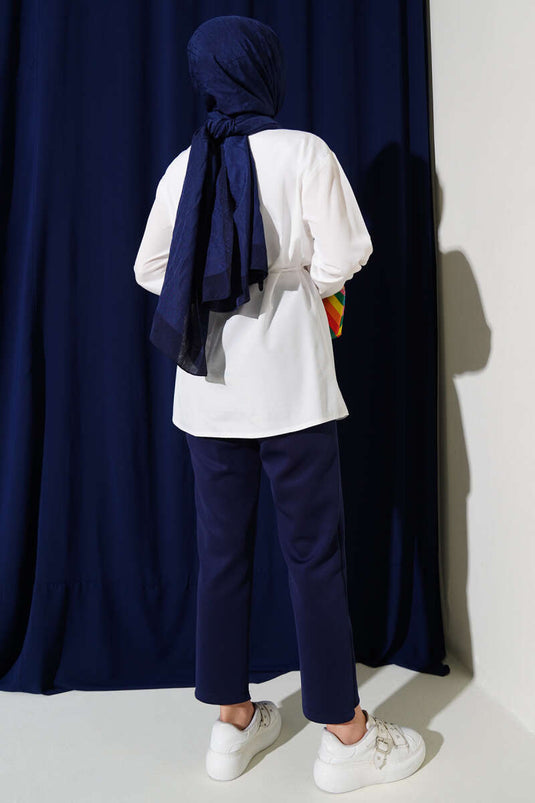 Chemise boutonnée Brit Terikoton blanche avec ceinture