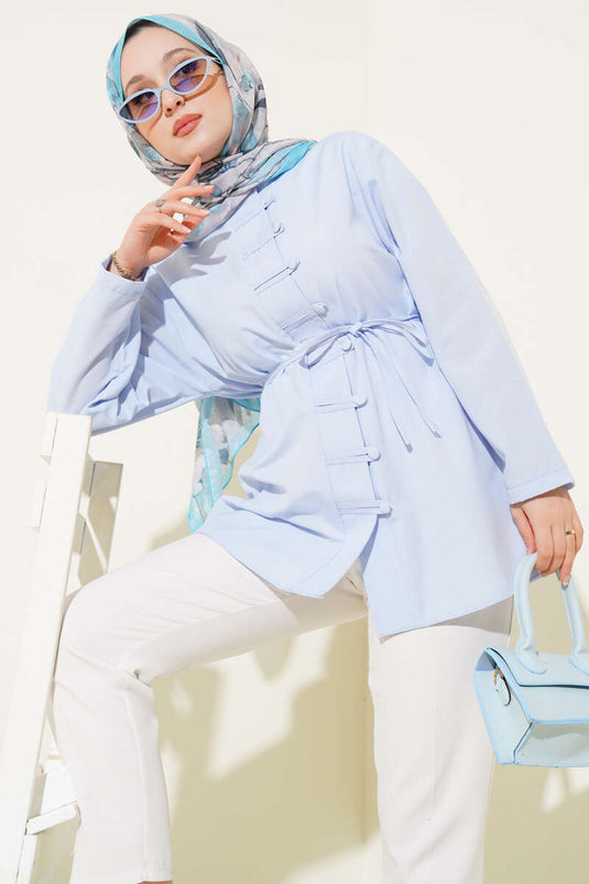 Chemise boutonnée Brit Terikoton avec ceinture bleue