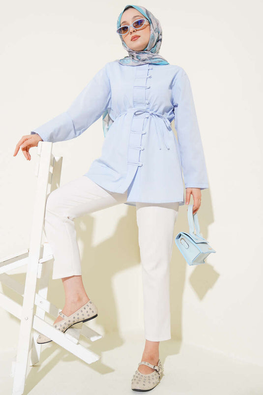 Chemise boutonnée Brit Terikoton avec ceinture bleue