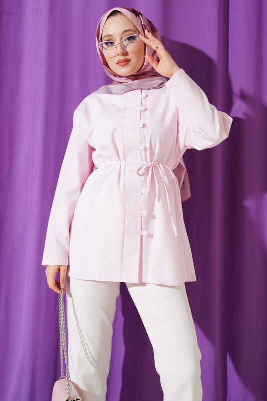 Chemise boutonnée Brit Terikoton avec ceinture rose