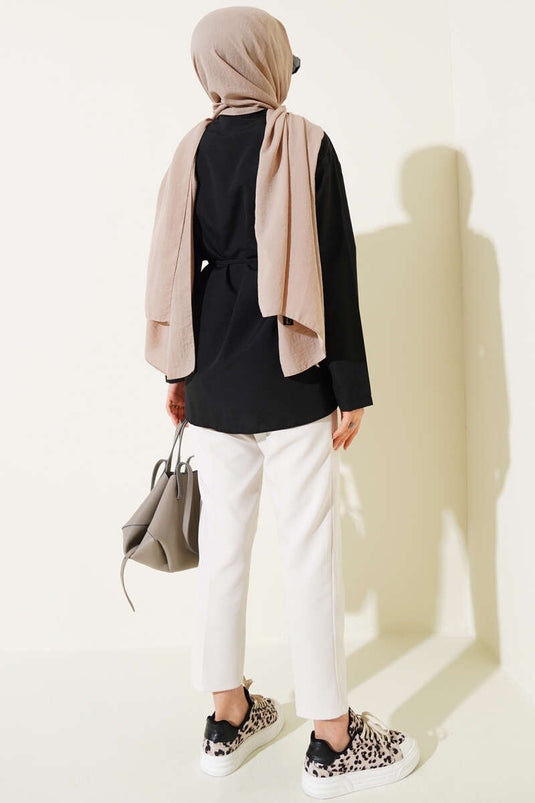 Chemise boutonnée Brit Terikoton noire avec ceinture