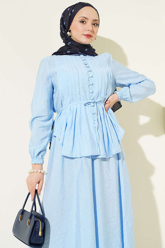 Completo con Gonna a Costine e Bottoni Brit Blu