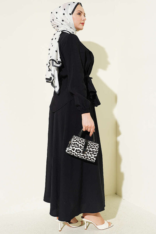 Ensemble Jupe À Boutons Rayé Noir
