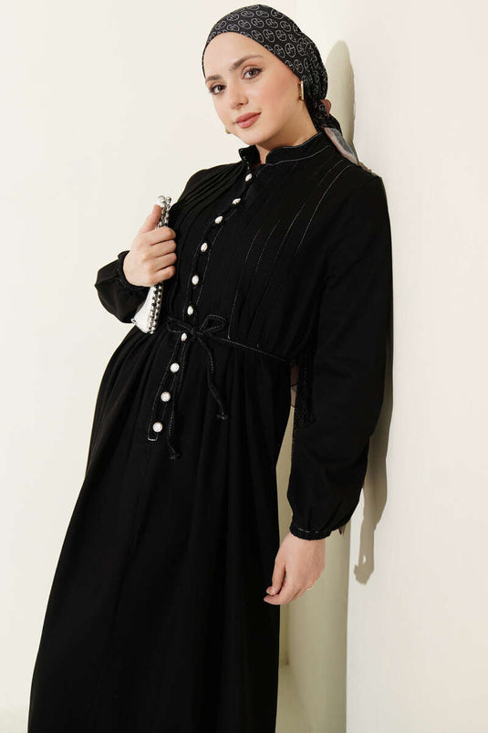 Robe en jean côtelée à boutons Brit noire