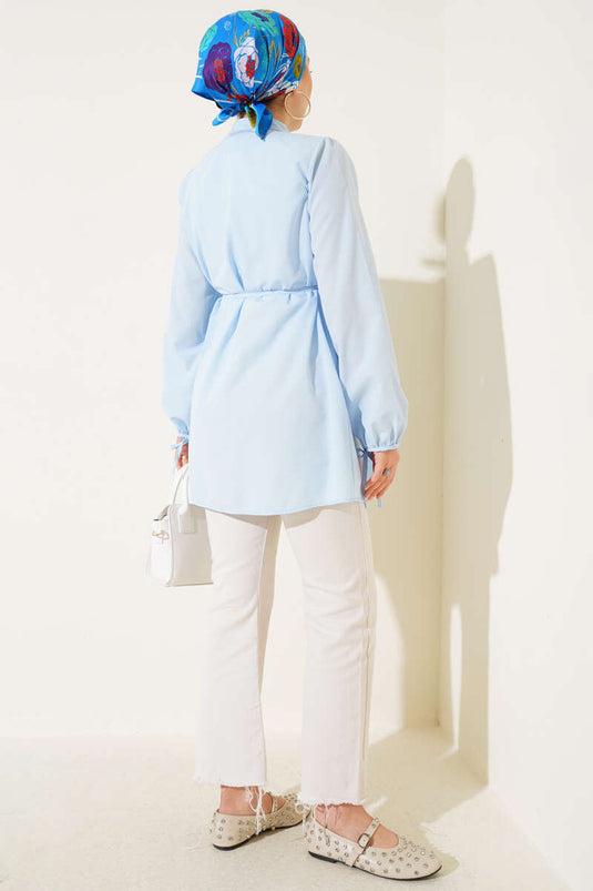 Brit Buttoned Ribbed Tunic Baby Blue