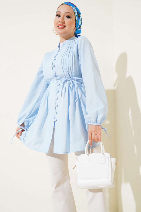 تونيك مضلع بأزرار بريت لون أزرق فاتح