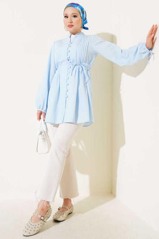 Brit Buttoned Ribbed Tunic Baby Blue