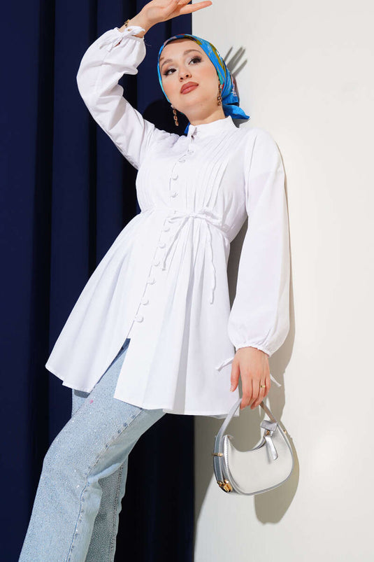 Tunique côtelée boutonnée Brit blanche