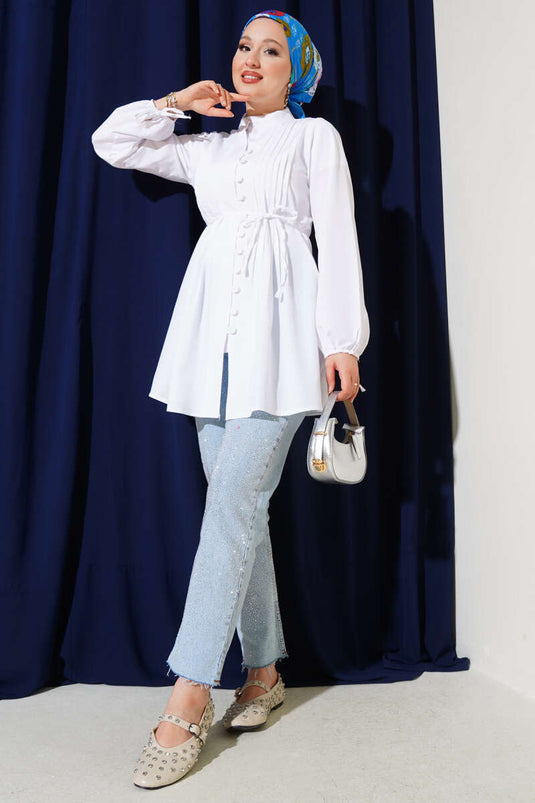 Tunique côtelée boutonnée Brit blanche