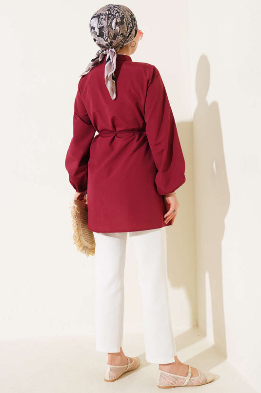 Brit Buttoned Ribbed Tunic Burgundy