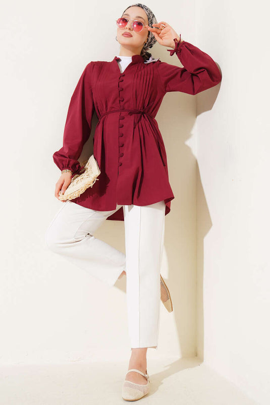 Brit Buttoned Ribbed Tunic Burgundy