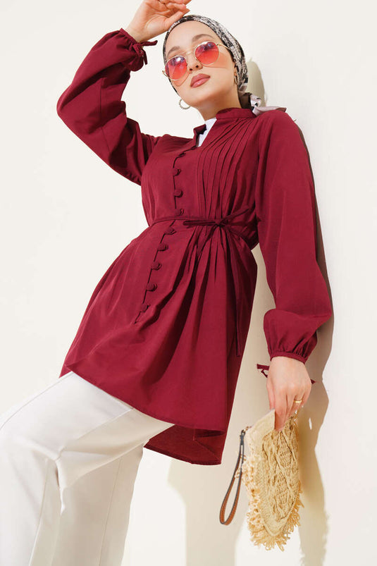 تونيك بارز الأزرار بريت بلون خمري