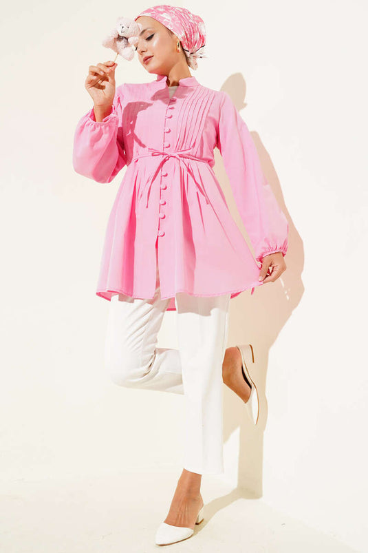 Tunique côtelée boutonnée britannique fuchsia