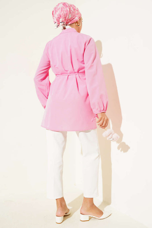 Tunique côtelée boutonnée britannique fuchsia