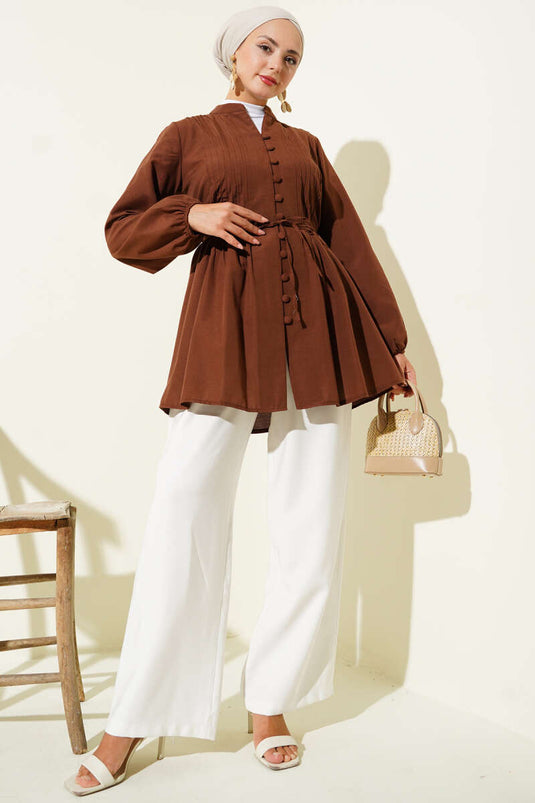 Brit Knopfgerippte Tunika Braun