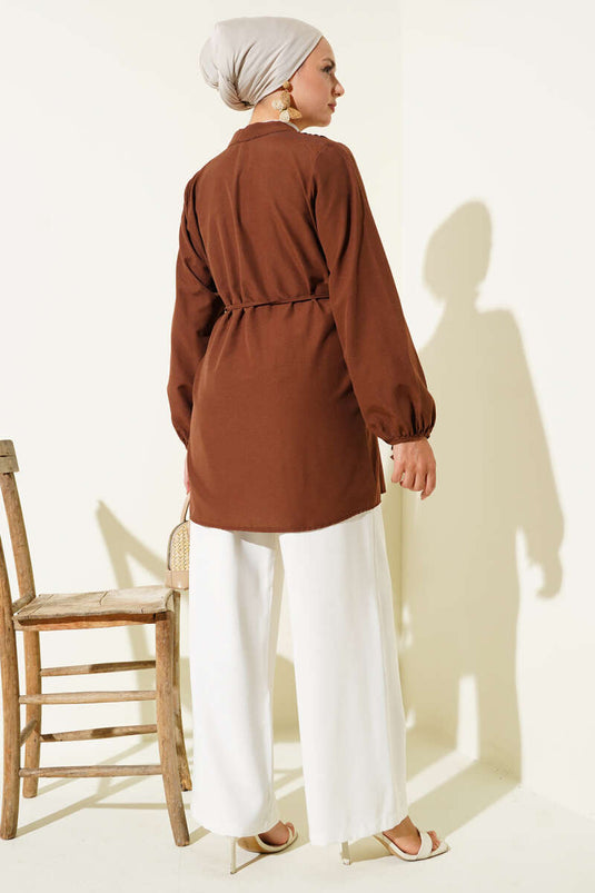 Brit Knopfgerippte Tunika Braun