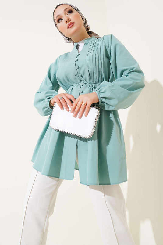 Tunique côtelée à boutons Brit menthe