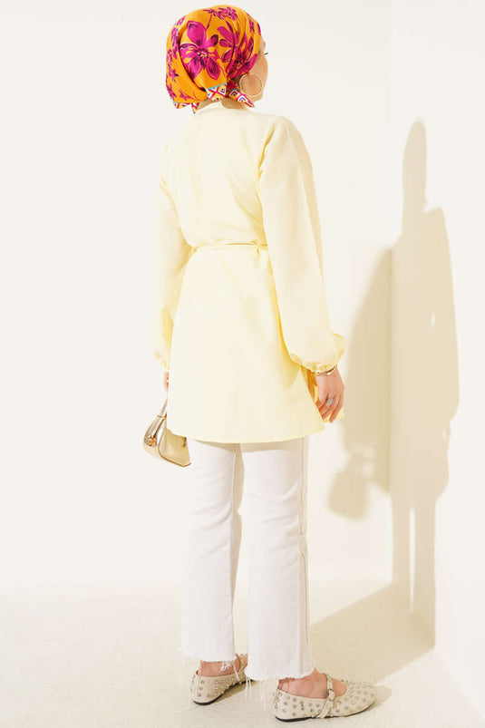 Brit Buttoned Ribbed Tunic Yellow