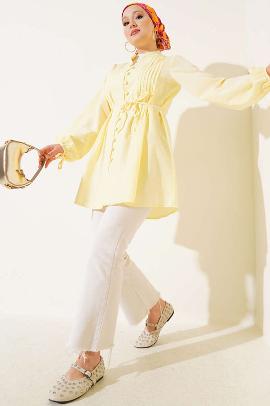 Brit Buttoned Ribbed Tunic Yellow