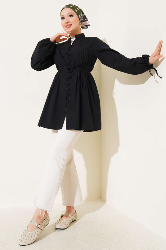 Brit Buttoned Ribbed Tunic Black
