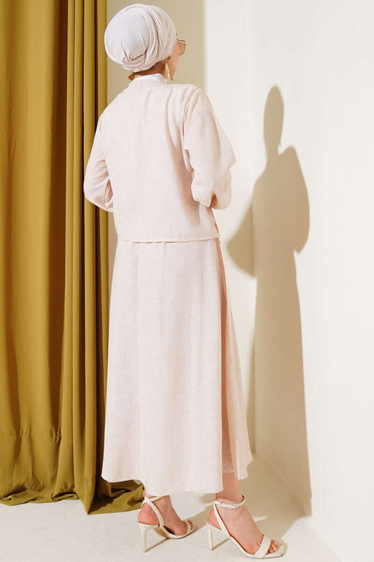 Tailleur jupe plissée boutonnée sur le devant Brit beige