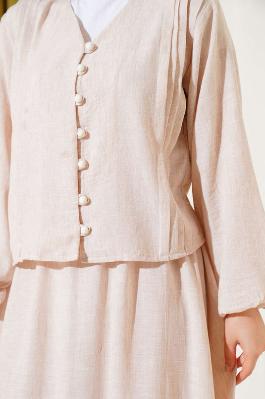 Tailleur jupe plissée boutonnée sur le devant Brit beige