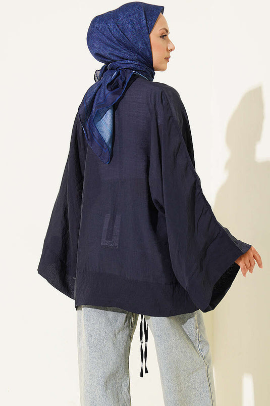 Brit Düğmeli Oversize Kimono Lacivert