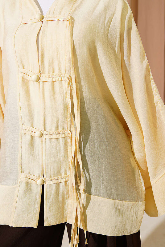 Brit Düğmeli Oversize Kimono Sarı