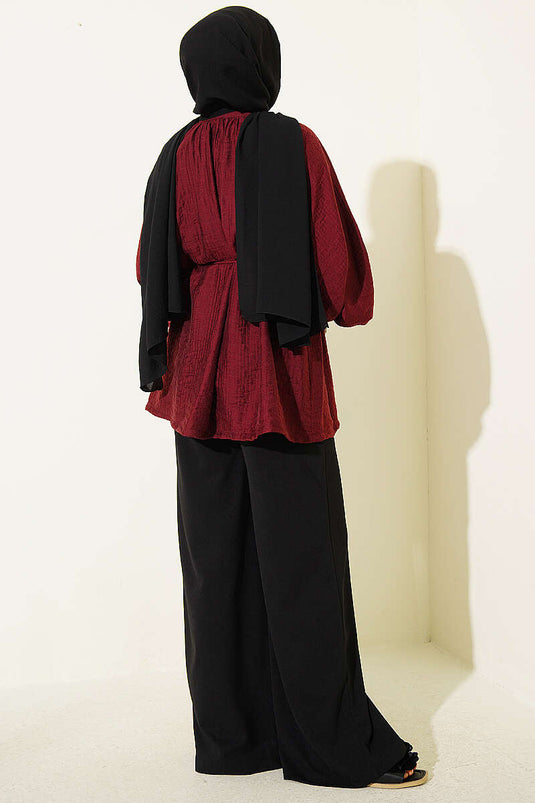 Chemise Oversize En Mousseline À Boutons Bordeaux