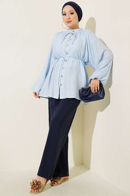 Chemise Oversize En Mousseline À Boutons Ice Blue