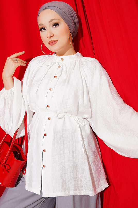 Brit Button-Front Oversized Muslin Shirt Ecru