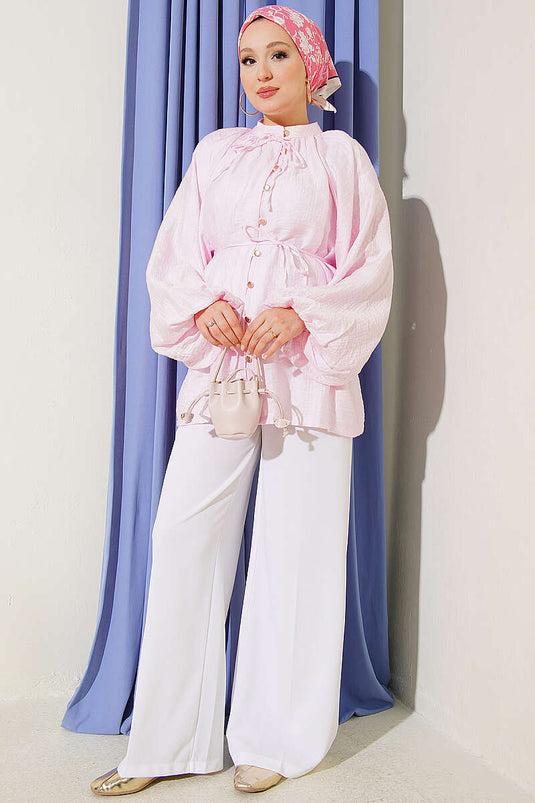 Chemise Oversize En Mousseline À Boutons Rose
