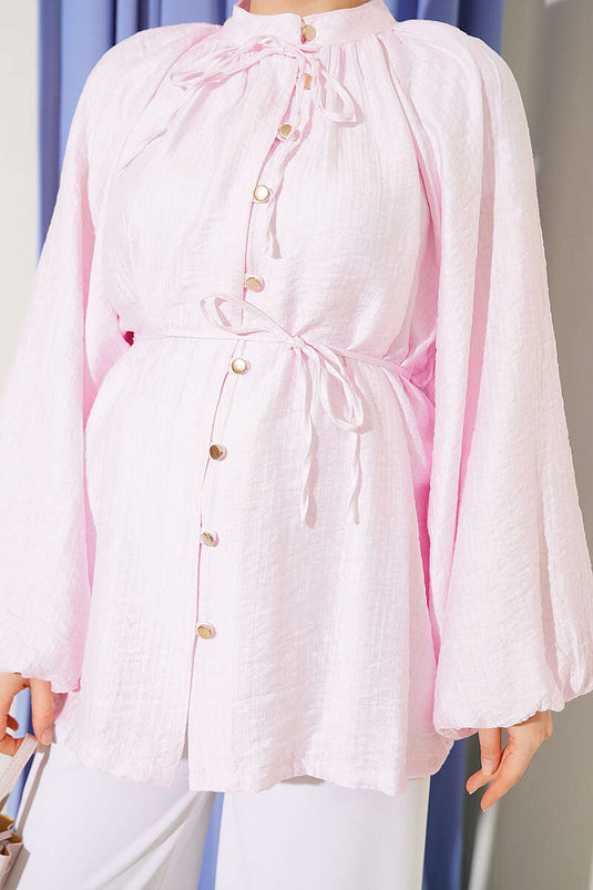 Chemise Oversize En Mousseline À Boutons Rose