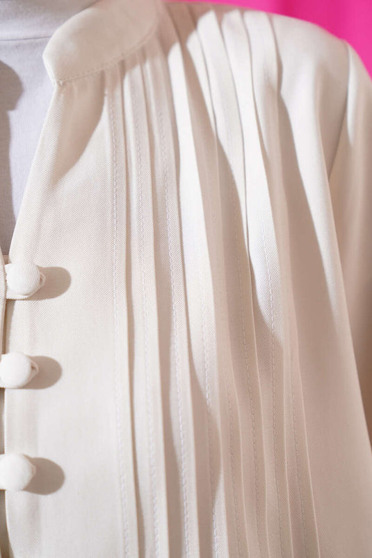 Brit Button-Up Pleated Tencel Shirt White