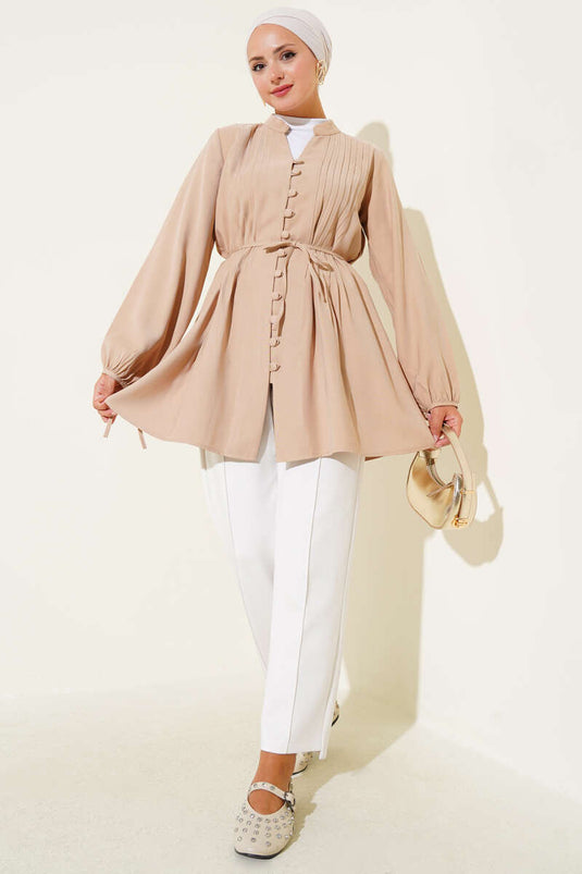 Chemise boutonnée plissée en Tencel Brit Latte