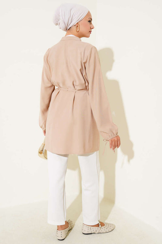 Chemise boutonnée plissée en Tencel Brit Latte