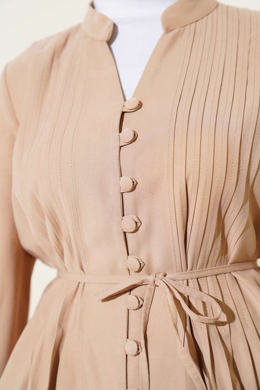 Chemise boutonnée plissée en Tencel Brit Latte