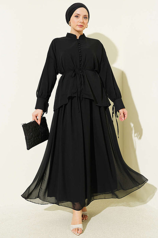 Ensemble deux pièces avec jupe en chiffon boutonnée Brit noir