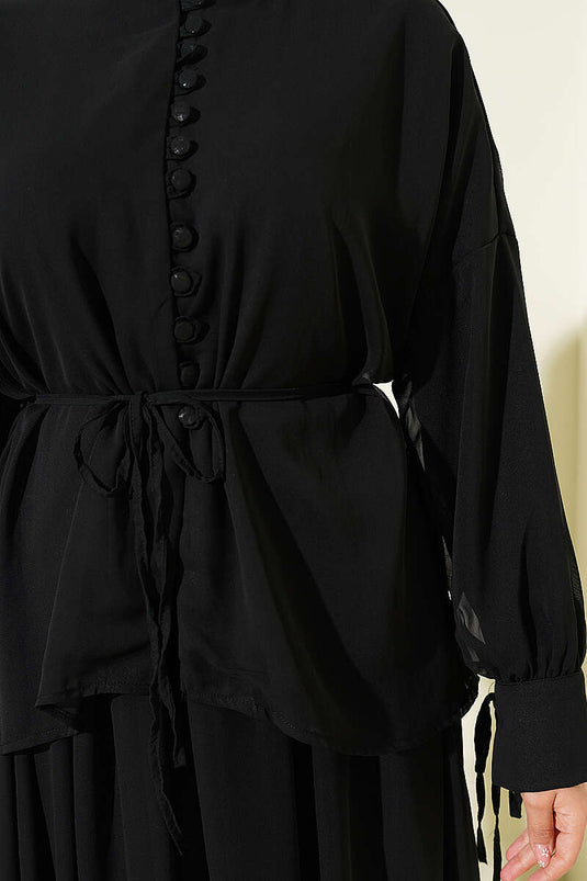 Ensemble deux pièces avec jupe en chiffon boutonnée Brit noir