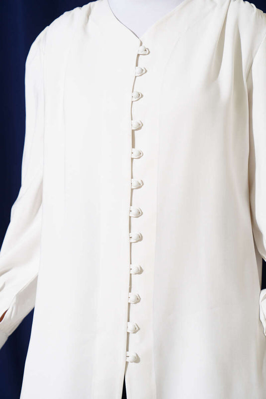 Brit Düğmeli Tensel Gömlek Beyaz