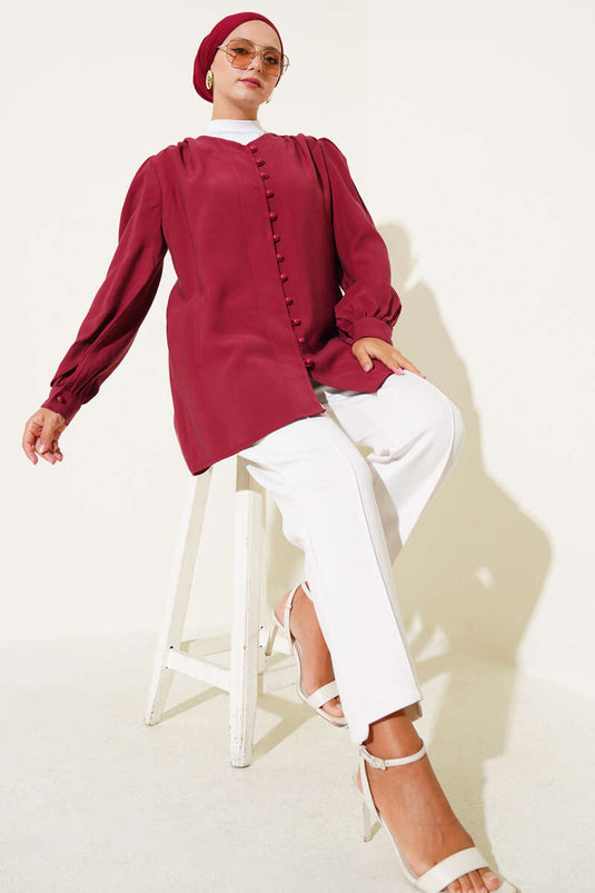 Brit Button-Down Tencel-Hemd Burgunderrot