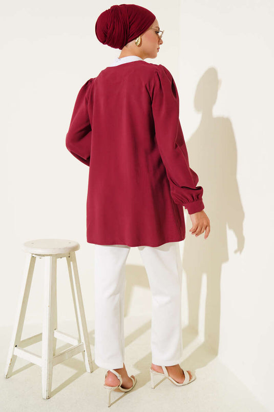 Brit Button-Down Tencel-Hemd Burgunderrot